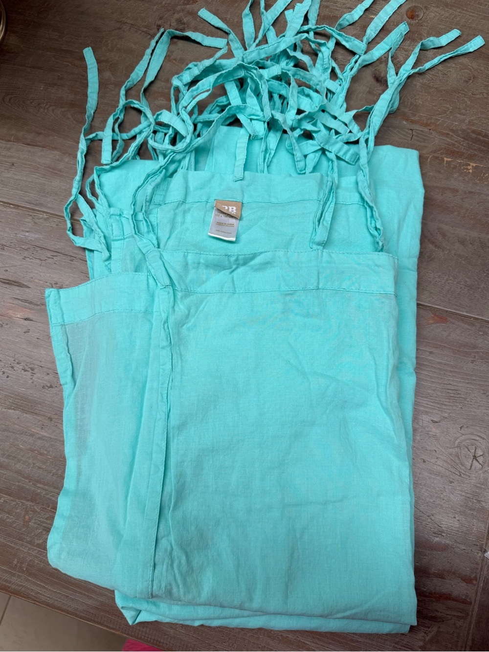 PB Teen - Tie Top curtain panels Aqua Blue 40x63in